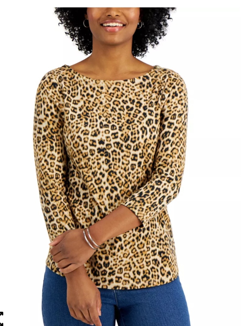 Charter Club Leopard Print Boatneck Top - Tan, Black supima cotton